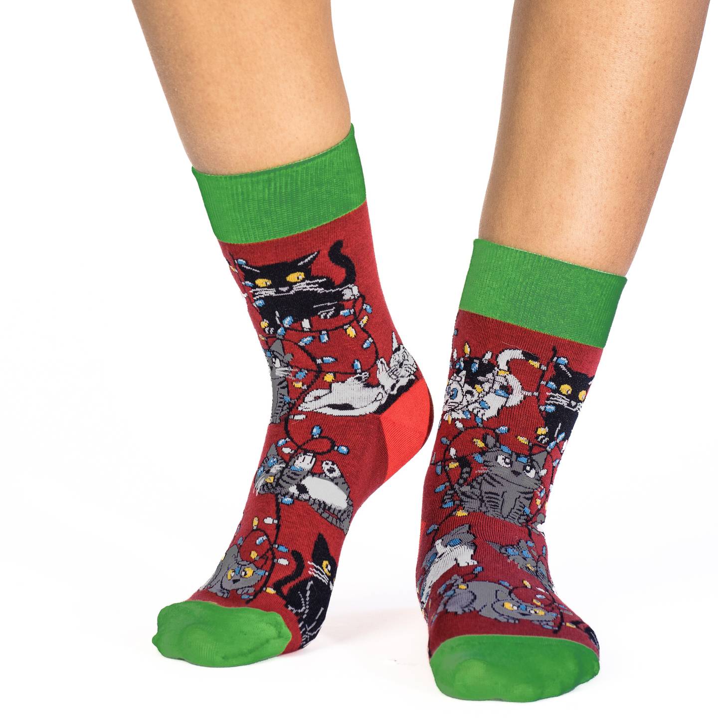 Women's Christmas Light Cats Socks