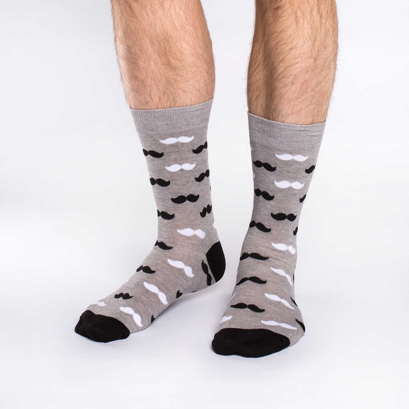 Men's Big & Tall Black & Grey Moustache Socks