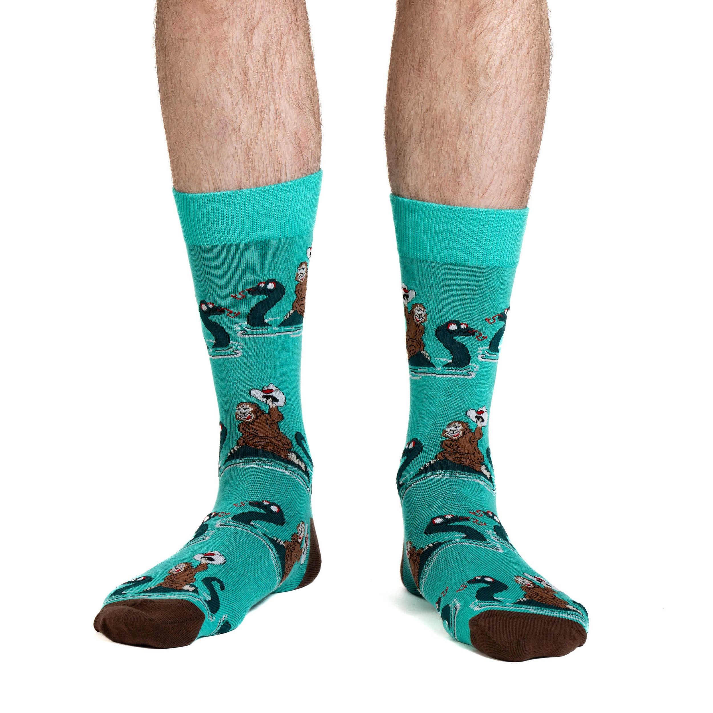Men's Big & Tall Bigfoot Riding Loch Ness Monster Socks