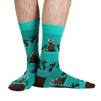 Men's Big & Tall Bigfoot Riding Loch Ness Monster Socks