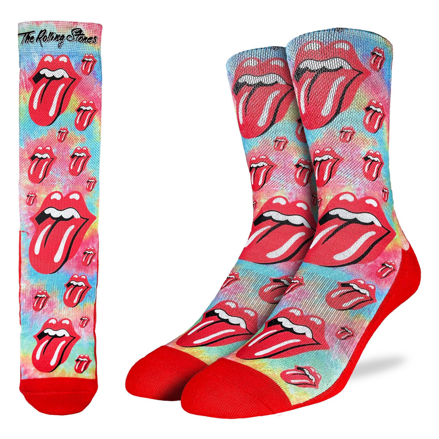 Men's The Rolling Stones, Red Hot Lips on Tie-Dye Socks