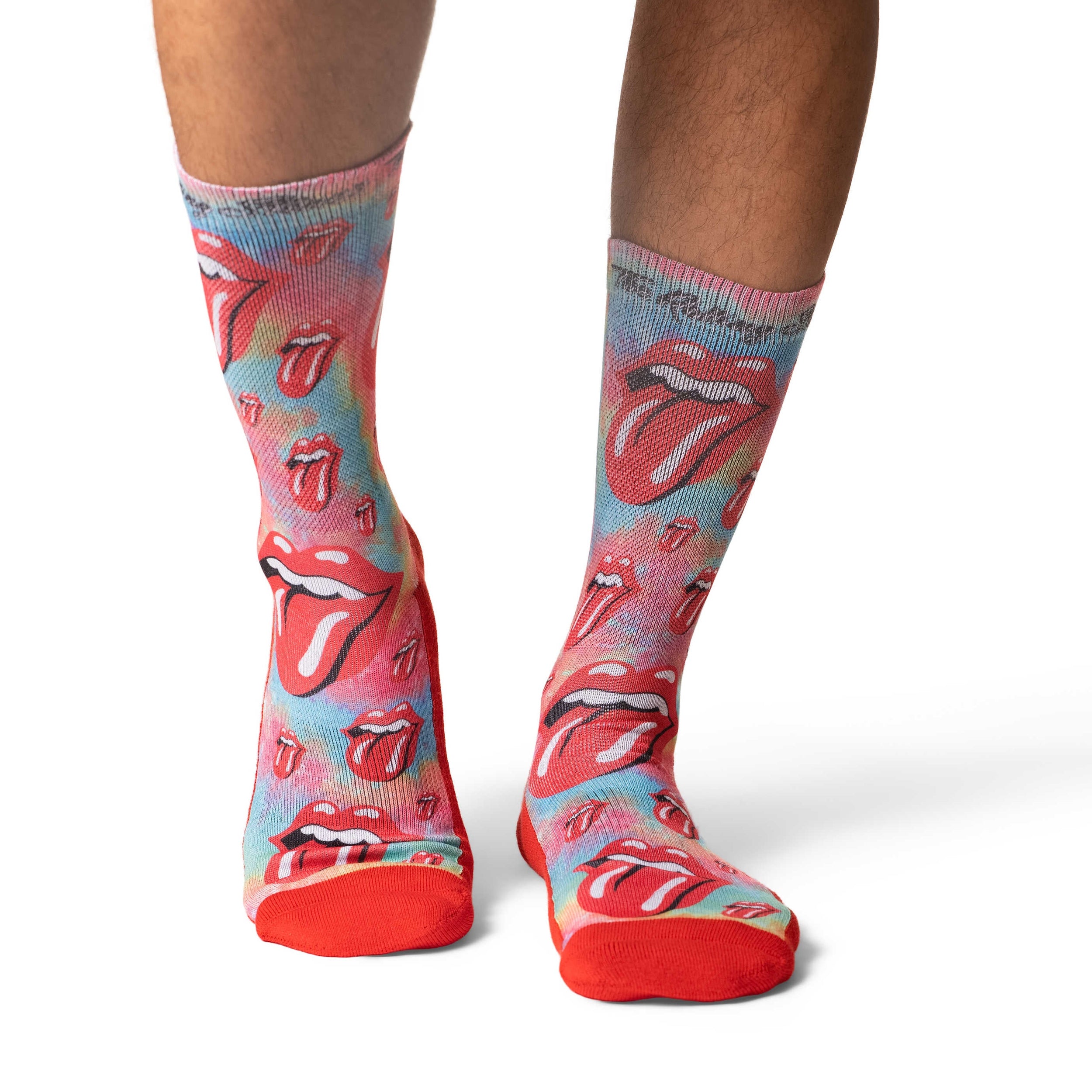 Men's The Rolling Stones, Red Hot Lips on Tie-Dye Socks