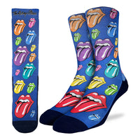 Men's The Rolling Stones, Rainbow Hot Lips on Blue Socks