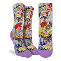 Women's Cats Playing with Flower Baskets Socks