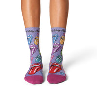 Women's The Rolling Stones, Rainbow Hot Lips on Lavender Socks