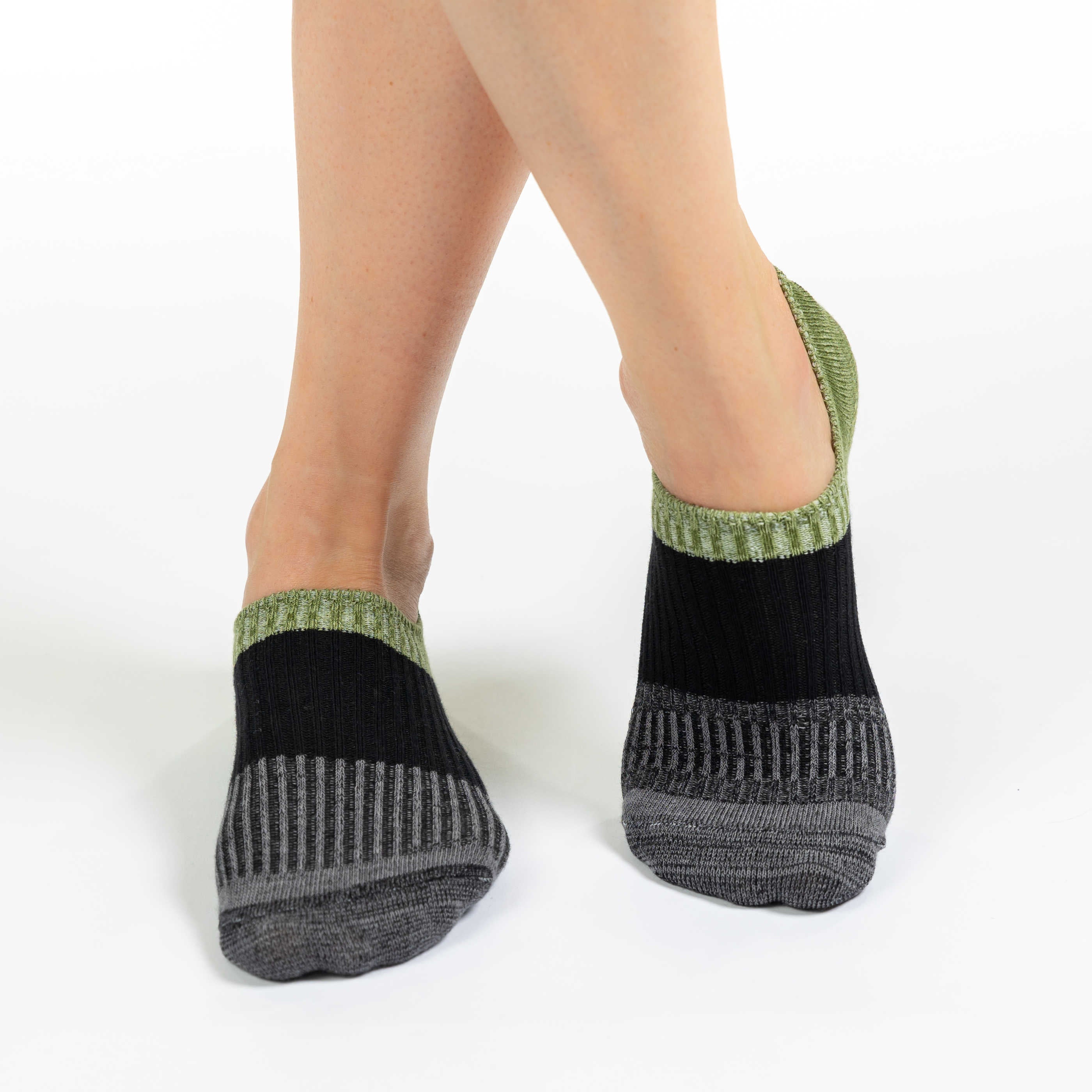 Women's Stripes - Green, Black, Gray No Show Socks